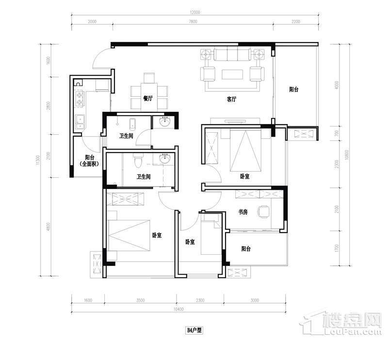 绵阳盛景澜庭3室2厅2卫户型图-绵阳楼盘网