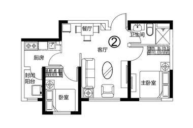 2室2厅1卫  72.64㎡