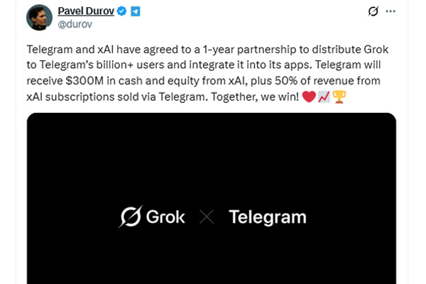 Telegram筹资15亿美元债券并与xAI达成3亿美元AI合作协议