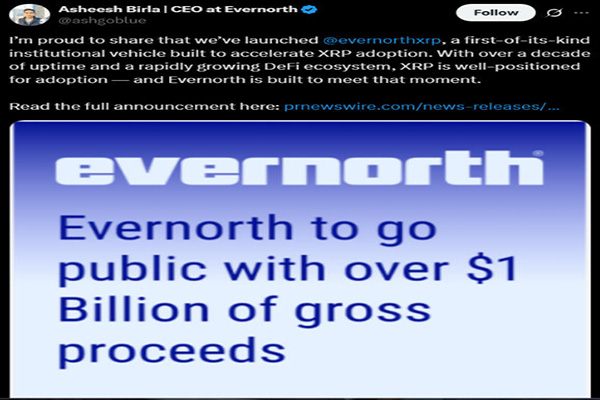Ripple affiliate Evernorth will go public through a $1 billion SPAC to build a massive XRP treasury.