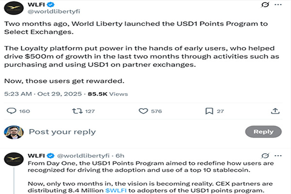 特朗普关联的World Liberty将向早期USD1用户空投价值120万美元的WLFI代币