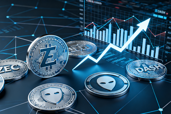 Privacy coins stand out, with ZEC and DASH bucking the trend and rising.