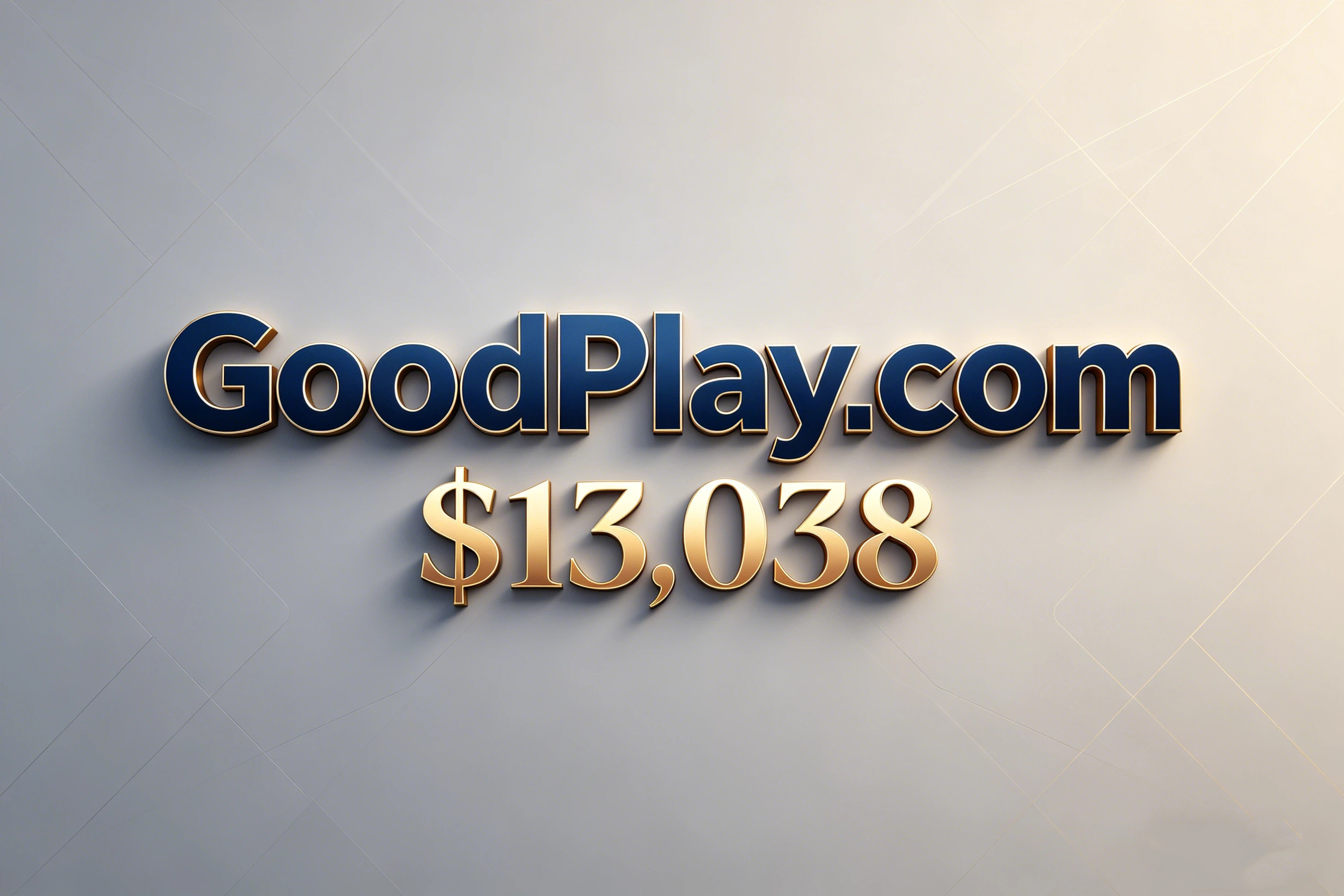 Sold for $13,038! The two-keyword combination GoodPlay.com stands out; its simple design underscores the domain's core value.