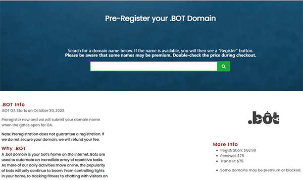 Amazon is about to release .bot domain name! Another artificial intelligence domain name is available!