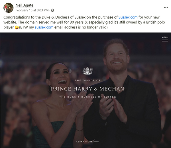 Royal Rebranding: the seller of the Sussex.com domain has no idea who acquired it!