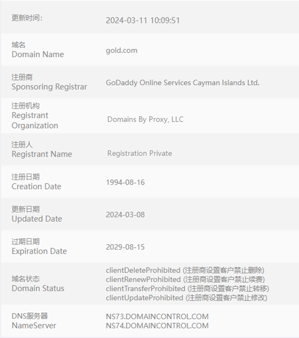 “黄金”单词域名Gold.com已被上市公司收购，成交价格是...