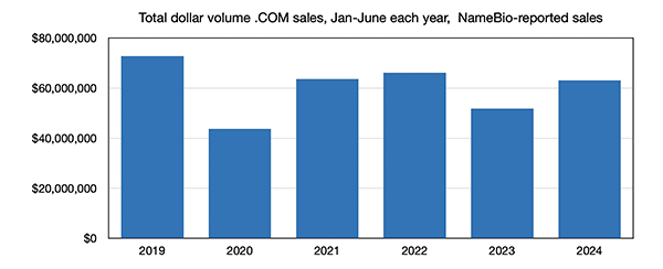 Domain name sales in the first six months of 2024, up 29.6% year-over-year