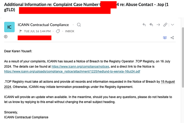 免费滥用组织称,URLAbuse组织举报了.TOP注册商