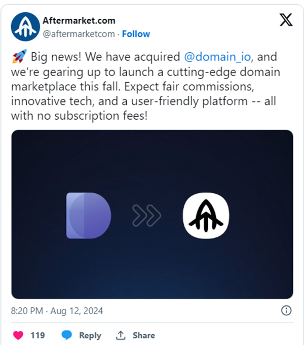 Domain.io overpriced by domain trading platform Aftermarket