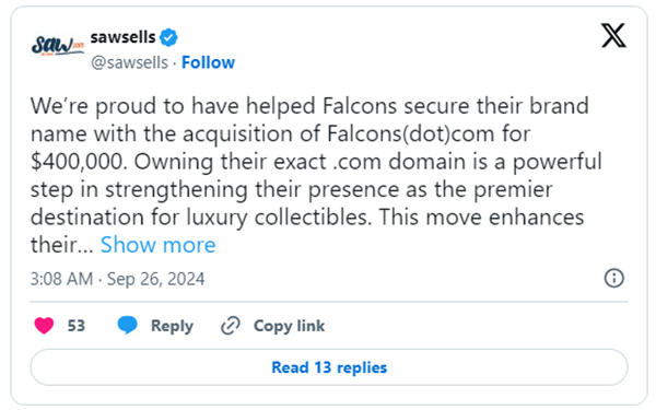 Luxury brand Falcons acquires Falcons.com for $400,000