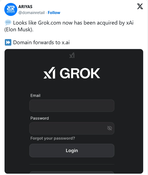 X.ai 收购 Grok.com，域名重定向引发人工智能行业新讨论