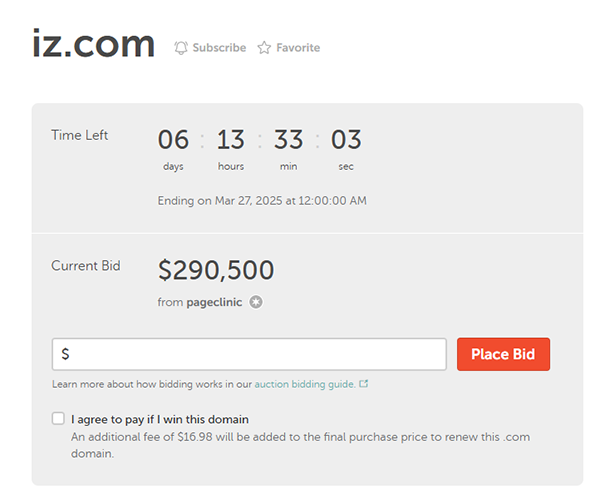 Rare two-letter domain name IZ.com was auctioned due to expiration