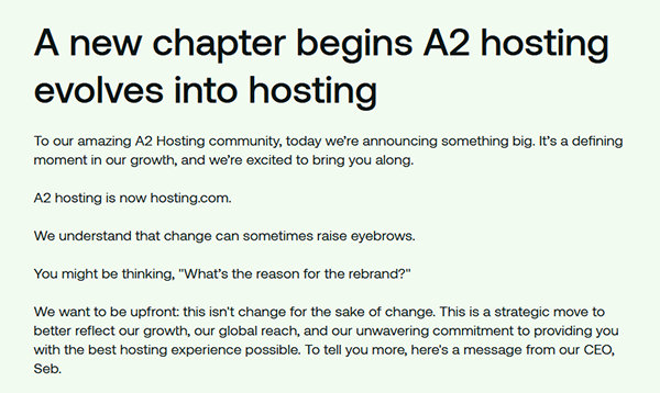 A2 Hosting officially upgraded to Hosting.com