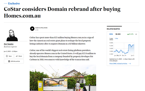 Homes.com.au reportedly sold for more than $22 million