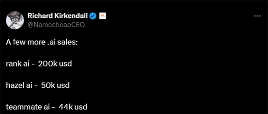 Rank.ai sold for $200,000, ranking fifth in the .ai domain name public transaction in 2025