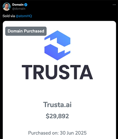 Trusta.AI斥资29,892美元回购品牌域名，融资估值达8000万美元