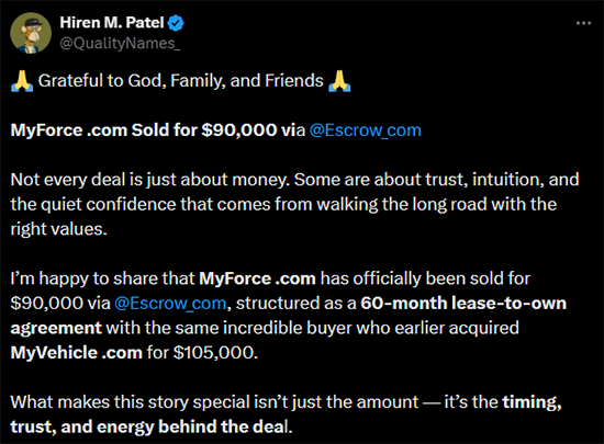 MyForce.com Sold for $90,000