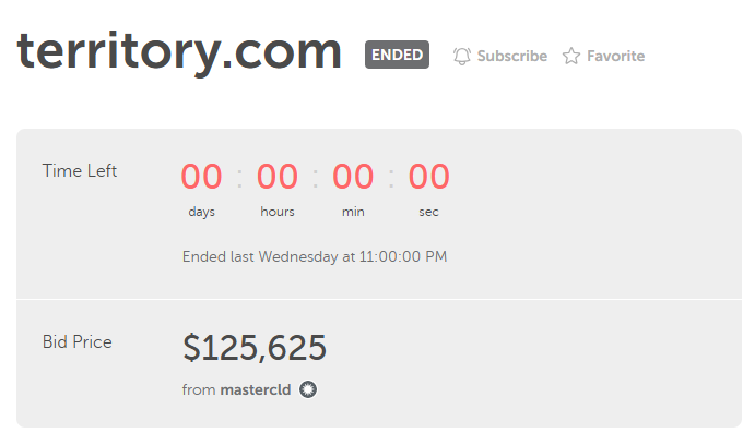Territory.com以125,625美元成交