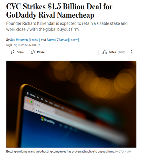 CVC Capital Acquires Majority Stake in Namecheap for $1.5 Billion