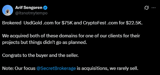 UsdGold.com and CryptoFest.com Sell for $75,000 and $22,500 Respectively