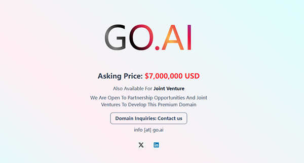 Go.ai 140万美元报价撤回,顶级AI域名交易告吹