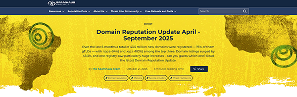 Spamhaus报告显示.xyz和.top域名滥用情况显著增加