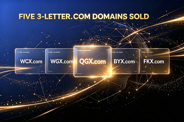 Big news! Five premium three-letter .com domain names were sold through DN.com.