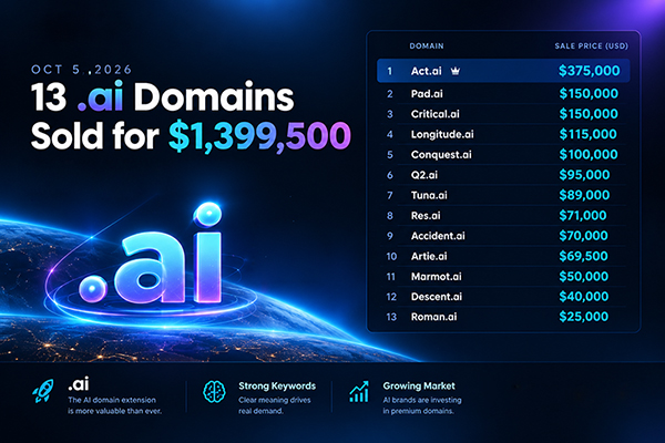 Total value of 13 transactions nears $1.4 million: The value of .ai domains is being re-evaluated.