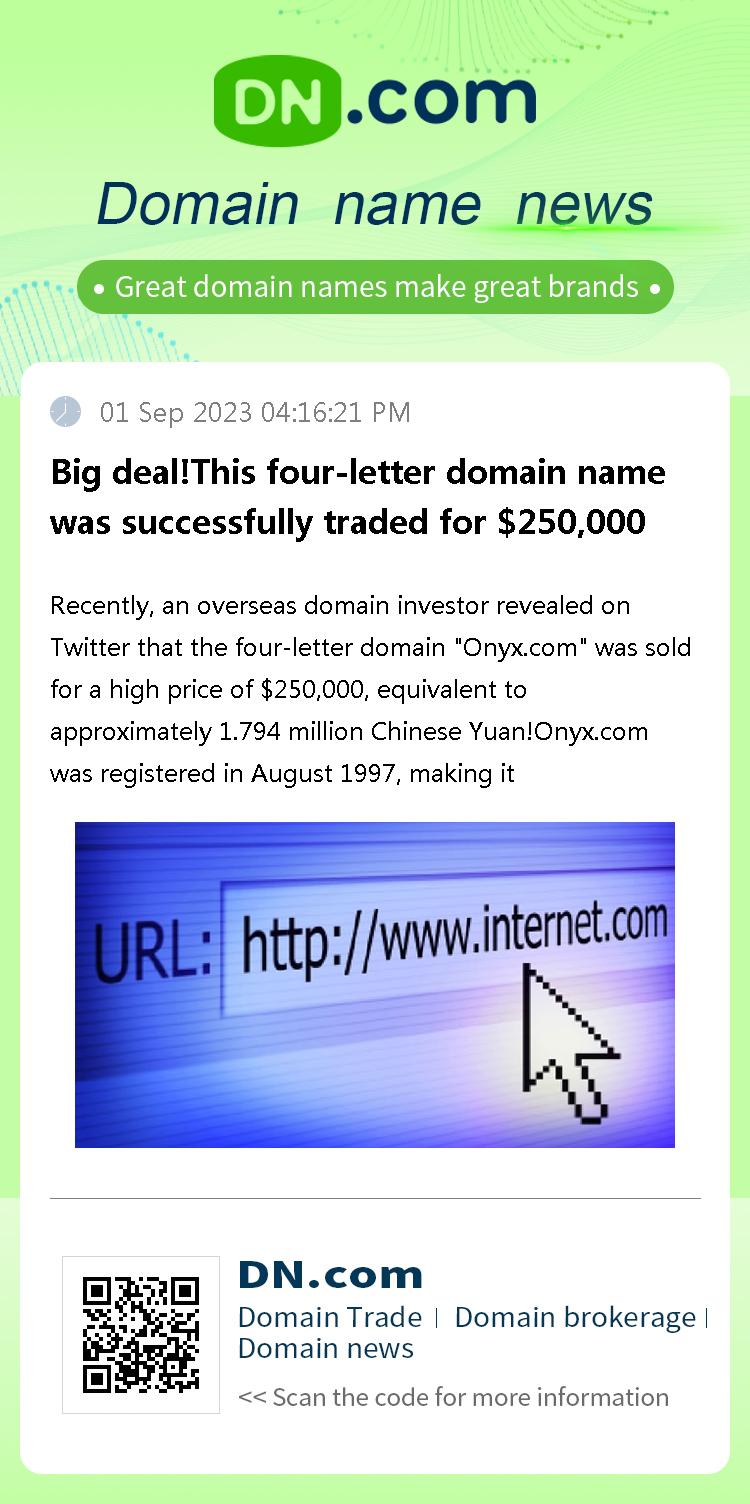 Big deal!This four-letter domain name was successfully traded for $250,000