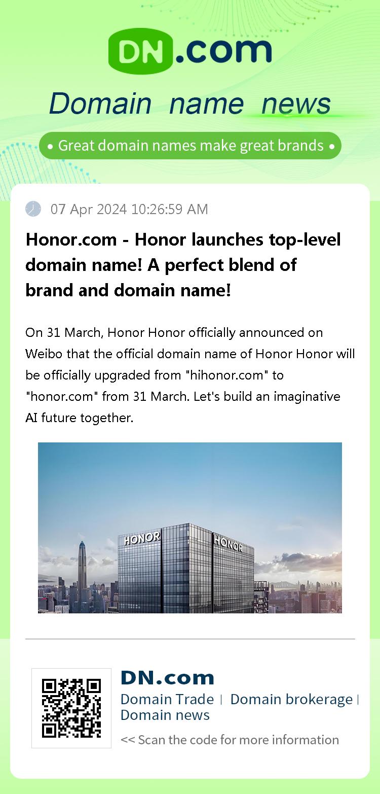 Honor.com - Honor launches top-level domain name! A perfect blend of brand and domain name!