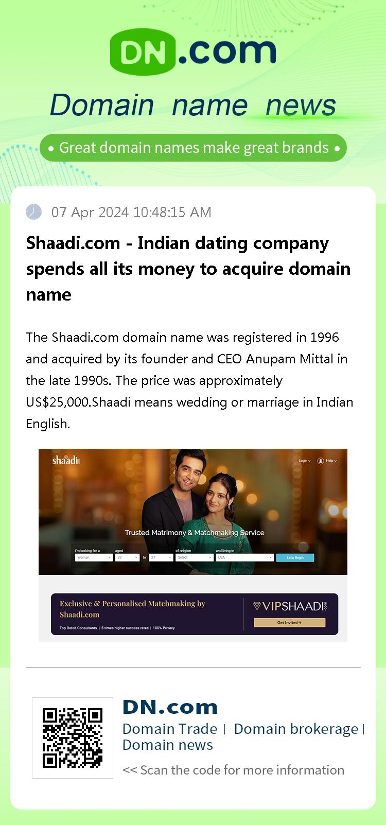 Shaadi.com - Indian dating company spends all its money to acquire domain name