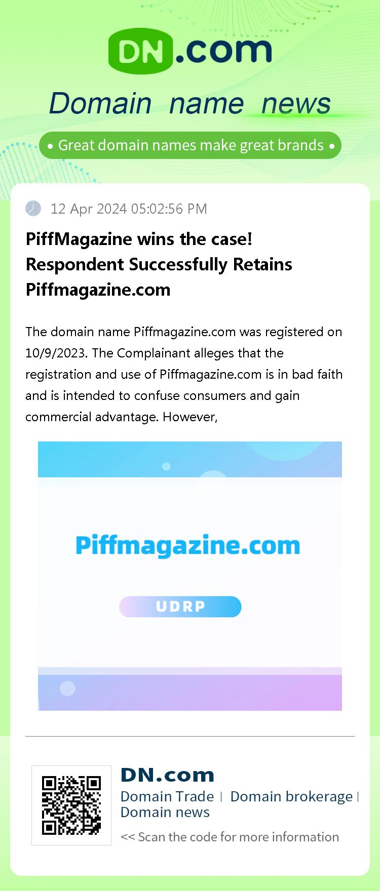 PiffMagazine wins the case! Respondent Successfully Retains Piffmagazine.com