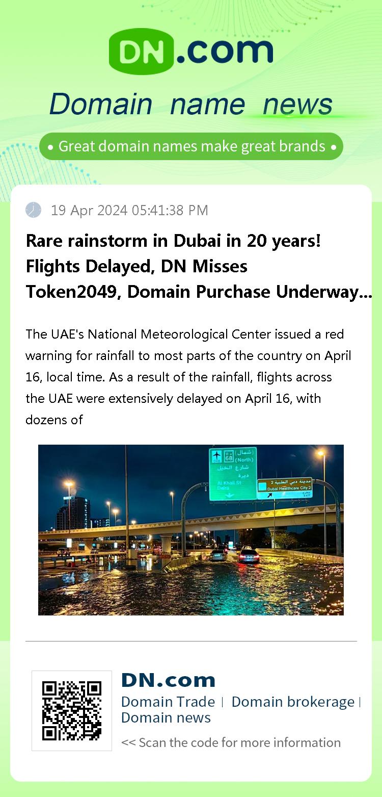 Rare rainstorm in Dubai in 20 years! Flights Delayed, DN Misses Token2049, Domain Purchase Underway...