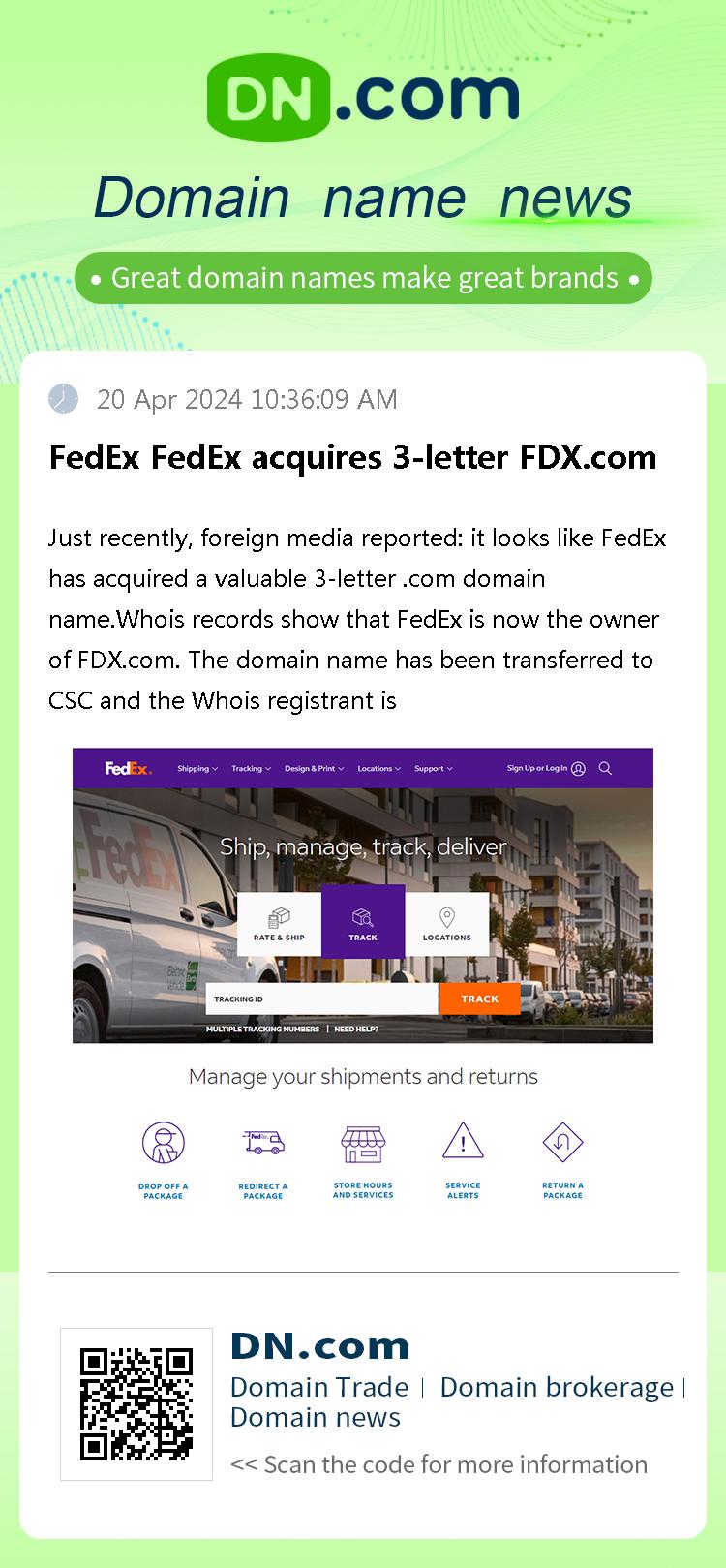 FedEx FedEx acquires 3-letter FDX.com