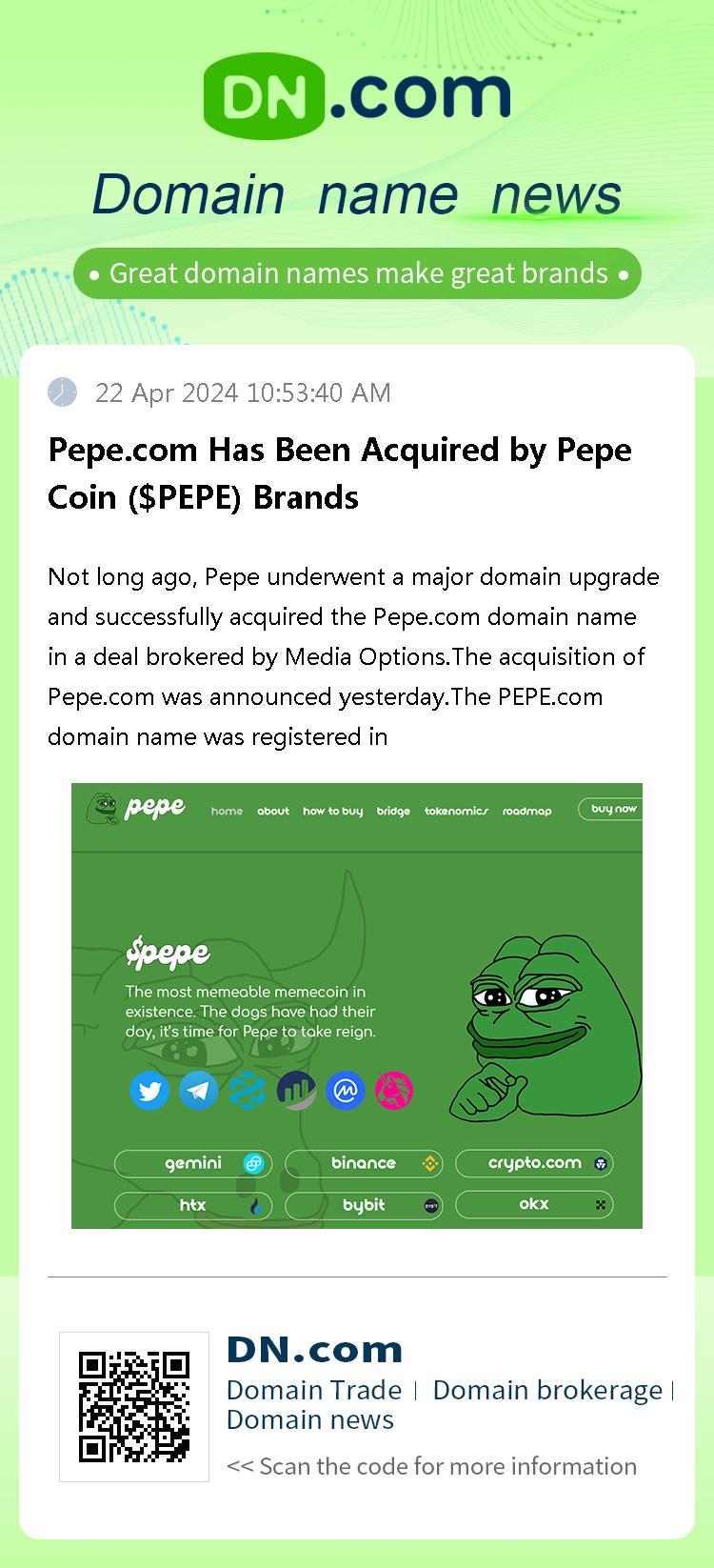 Pepe.com Has Been Acquired by Pepe Coin ($PEPE) Brands