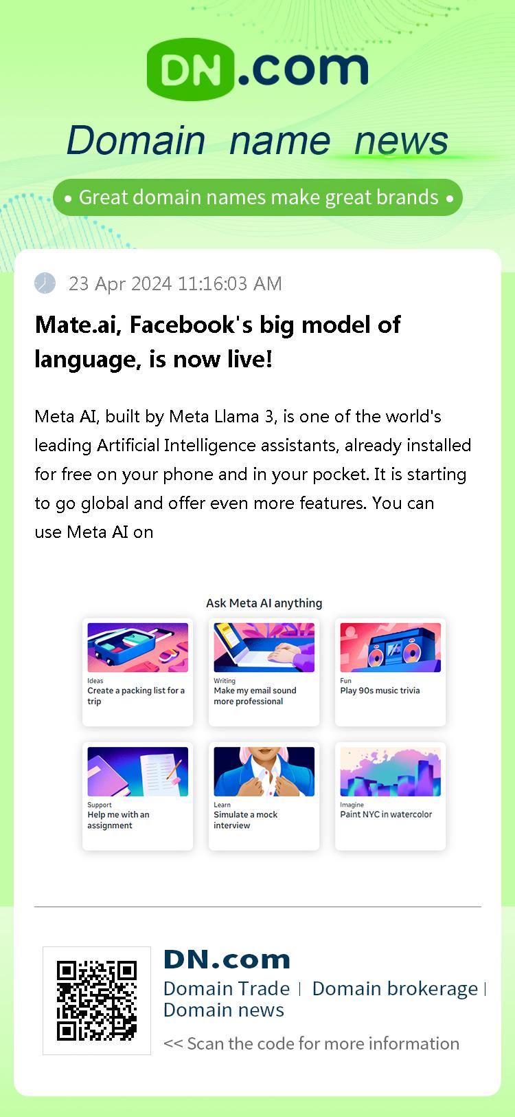 Mate.ai, Facebook's big model of language, is now live!