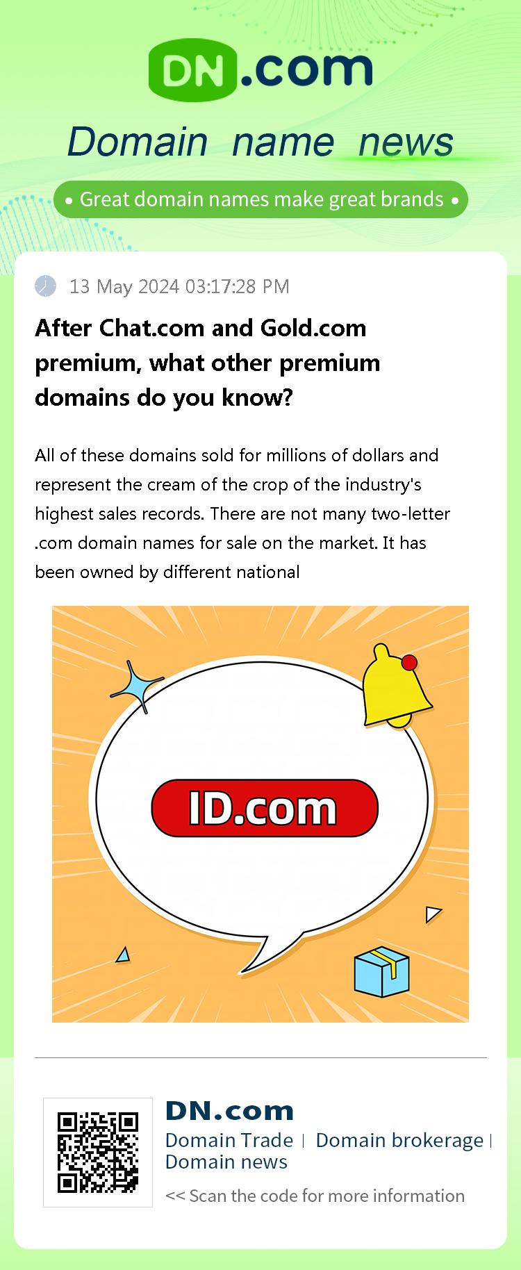 After Chat.com and Gold.com premium, what other premium domains do you know?