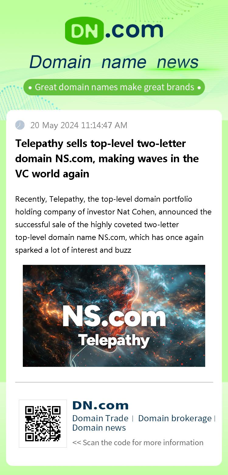 Telepathy sells top-level two-letter domain NS.com, making waves in the VC world again