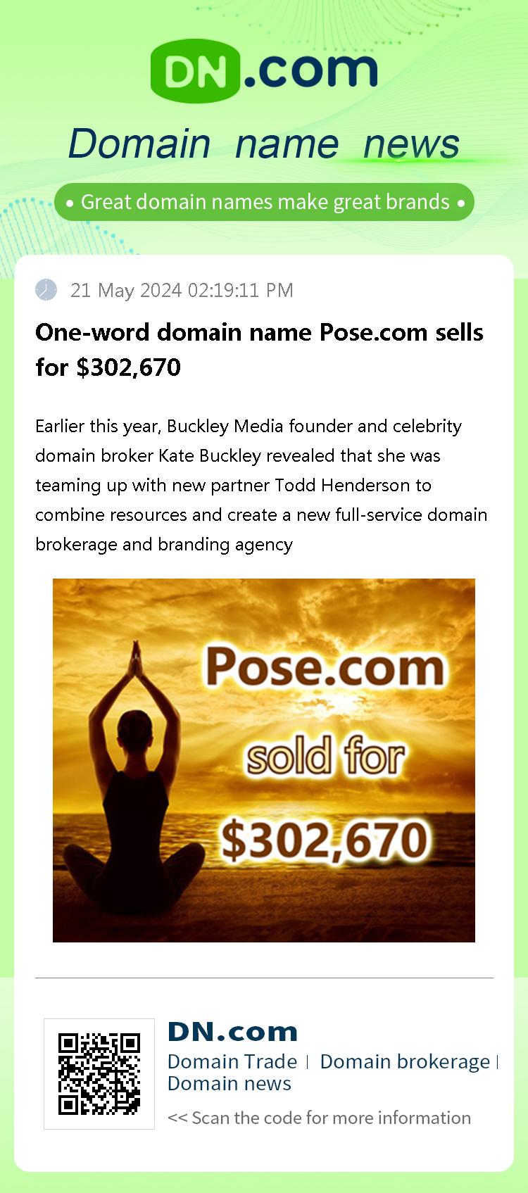 One-word domain name Pose.com sells for $302,670