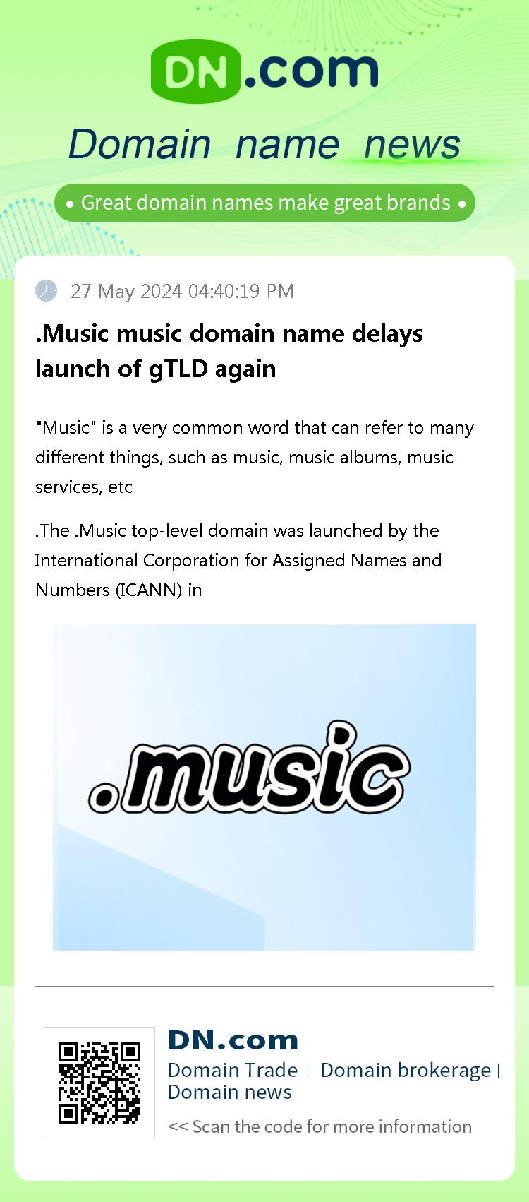.Music music domain name delays launch of gTLD again