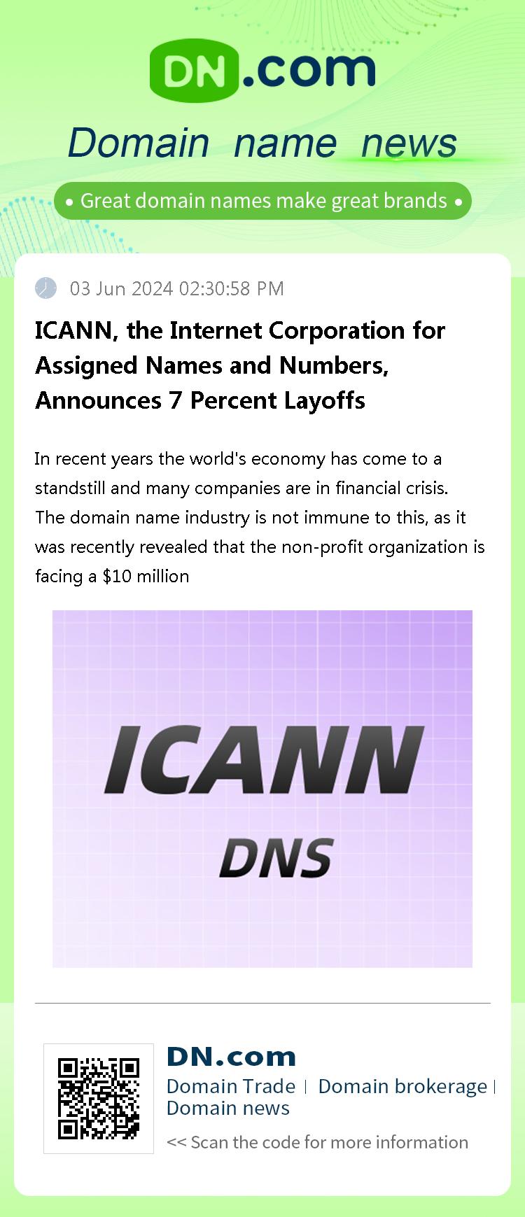 ICANN, the Internet Corporation for Assigned Names and Numbers, Announces 7 Percent Layoffs