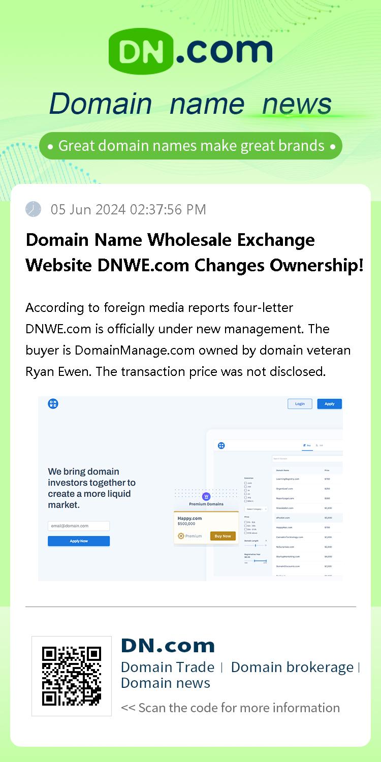 Domain Name Wholesale Exchange Website DNWE.com Changes Ownership!