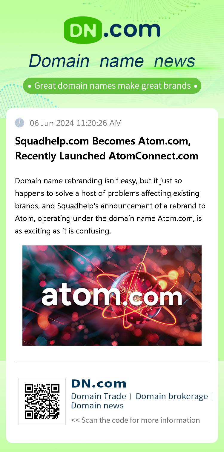 Squadhelp.com Becomes Atom.com, Recently Launched AtomConnect.com