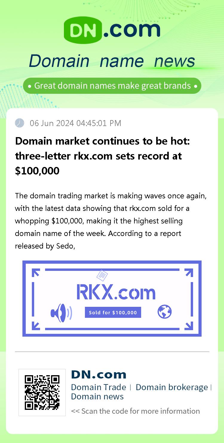 Domain market continues to be hot: three-letter rkx.com sets record at $100,000