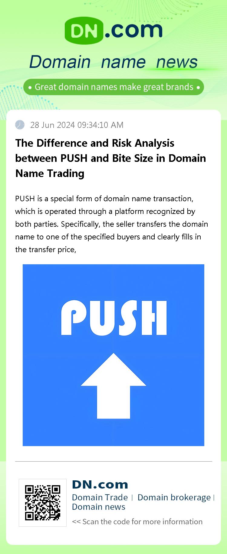 The Difference and Risk Analysis between PUSH and Bite Size in Domain Name Trading