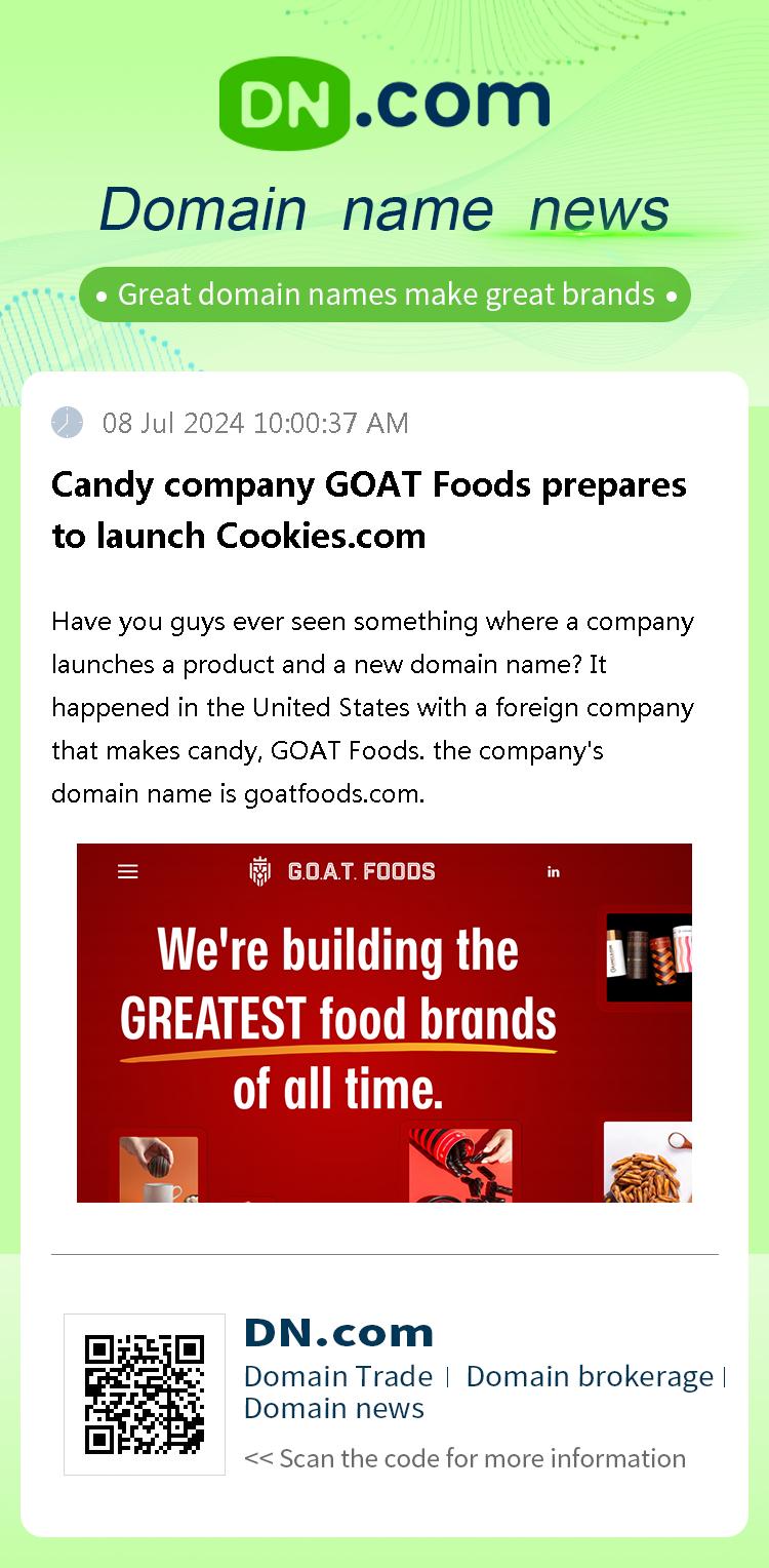 Candy company GOAT Foods prepares to launch Cookies.com