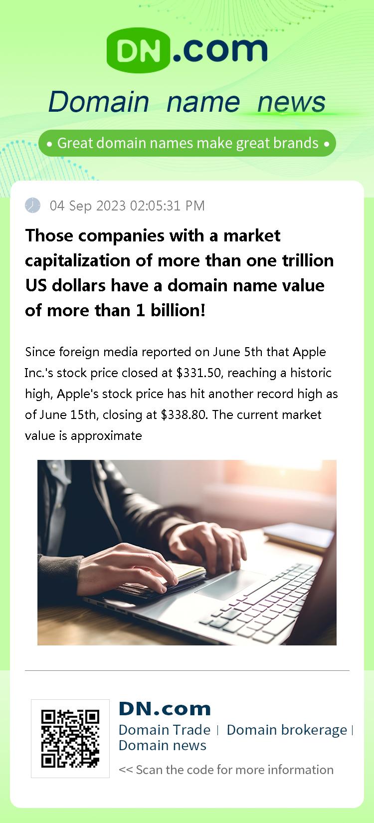 Those companies with a market capitalization of more than one trillion US dollars have a domain name value of more than 1 billion!