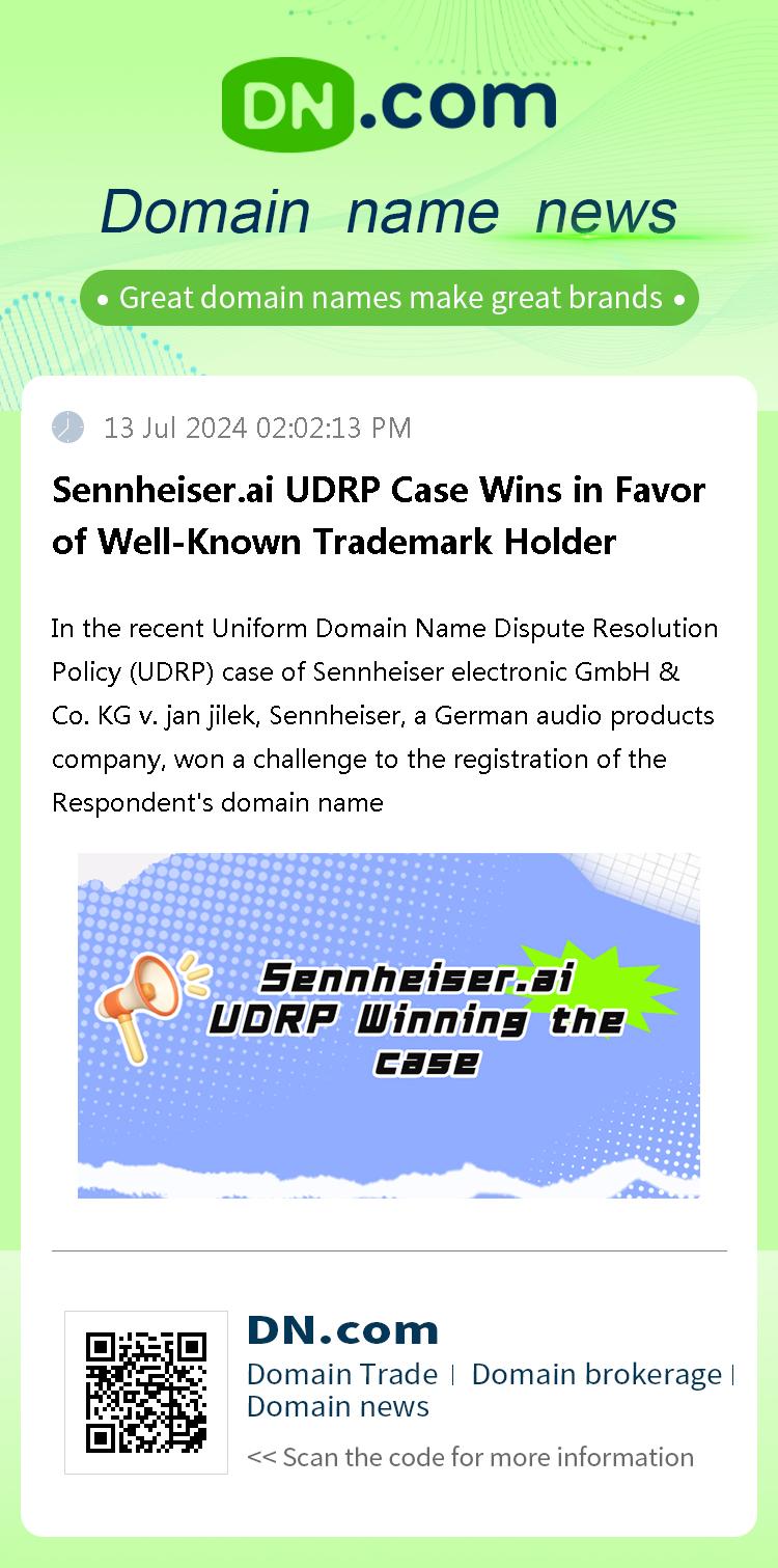 Sennheiser.ai UDRP Case Wins in Favor of Well-Known Trademark Holder