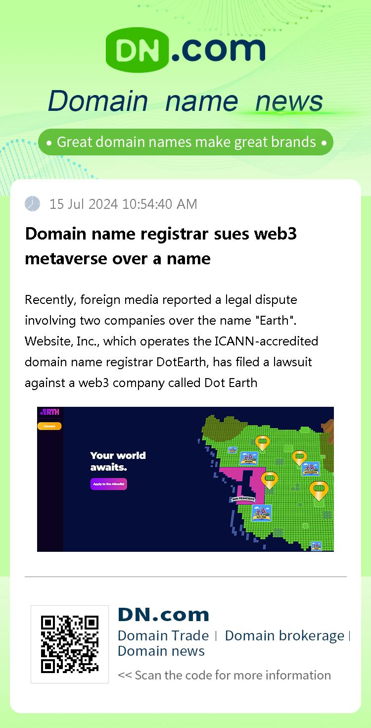 Domain name registrar sues web3 metaverse over a name