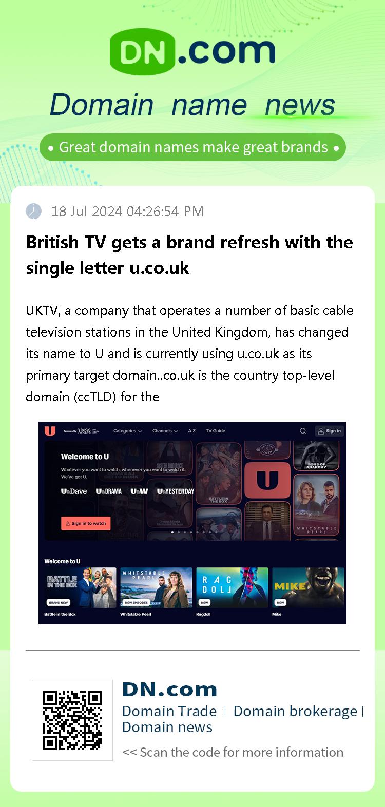 British TV gets a brand refresh with the single letter u.co.uk